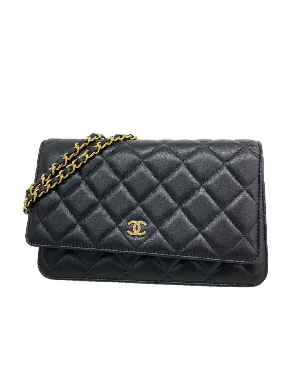 Chanel Wallet on Chain Quilted Lambskin Black Gold Shoulder Bag